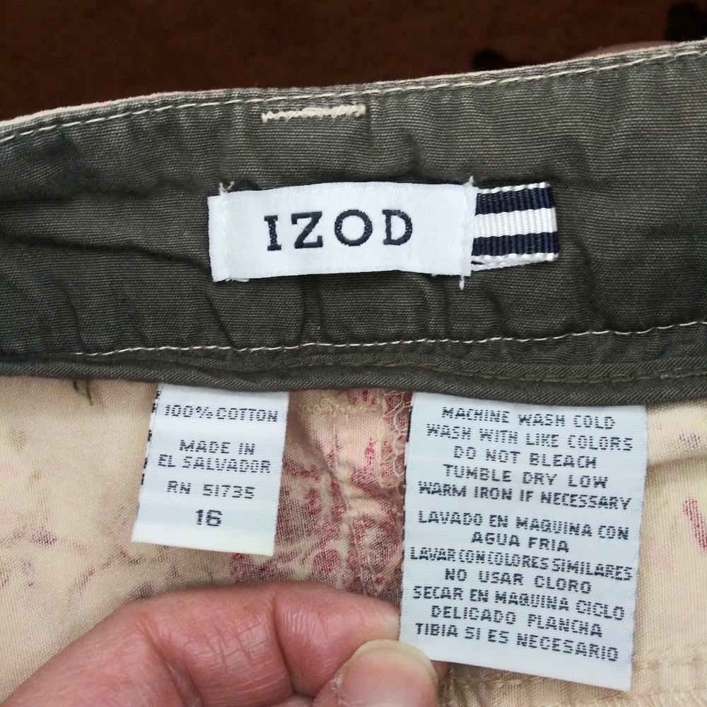 3/$18 Vtge. Izod Rose Print Tan Chino Cottagecore Style High Waist Pencil Skirt - Picture 7 of 8